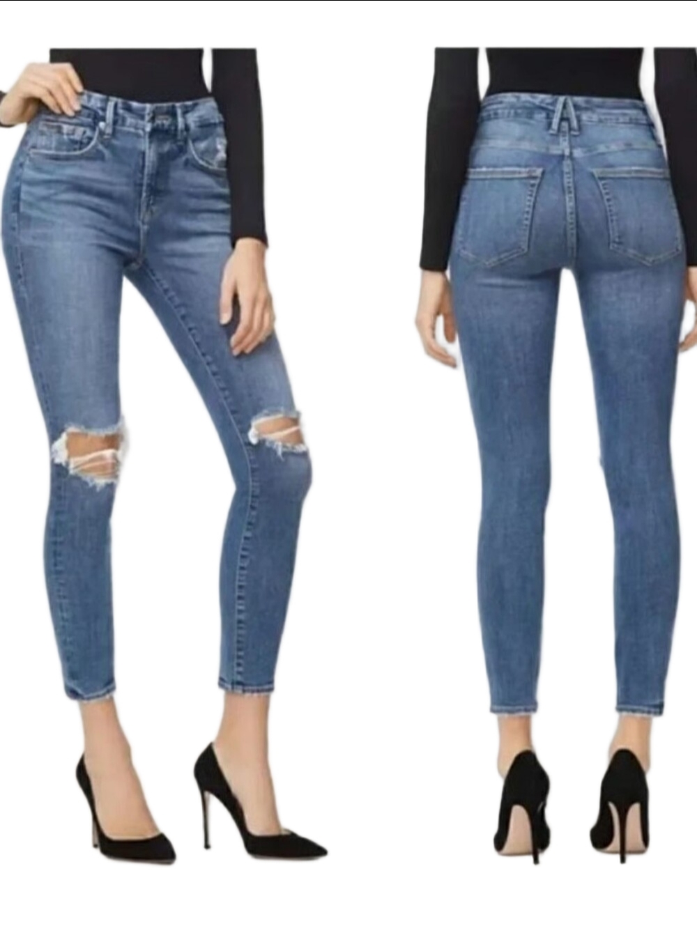 Good American Distressed Skinny Crop Jeans Medium Wash Size 12 / 31 GLC 103T